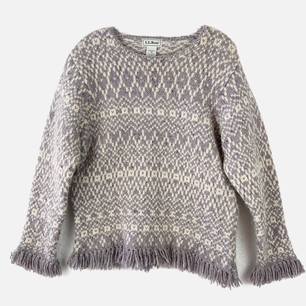 L.L. Bean Lavender and Cream Patterned Wool Sweater